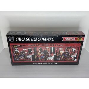 Chicago Blackhawks "Game Day In The Dog House" 3 Puzzles In 1! 1000pc 39"X13"